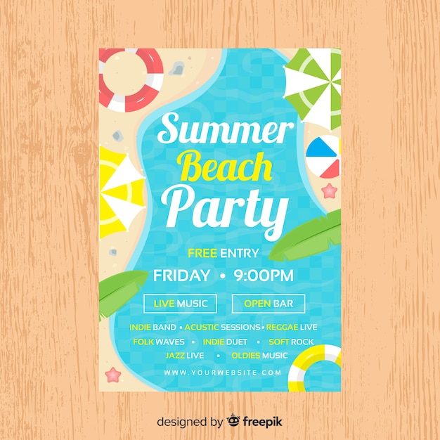 Plantilla de poster de fiesta de verano en diseño plano