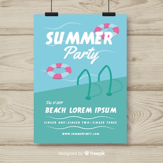 Plantilla de póster de fiesta de verano en diseño plano