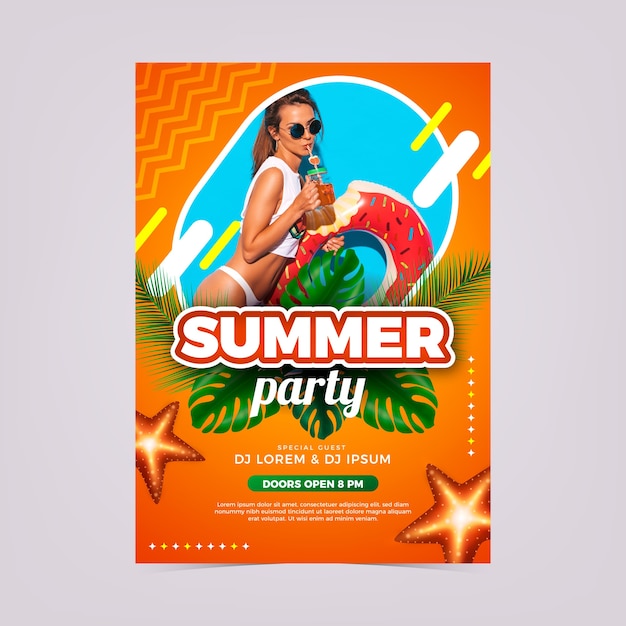 Vector gratuito plantilla de póster de fiesta de verano con foto