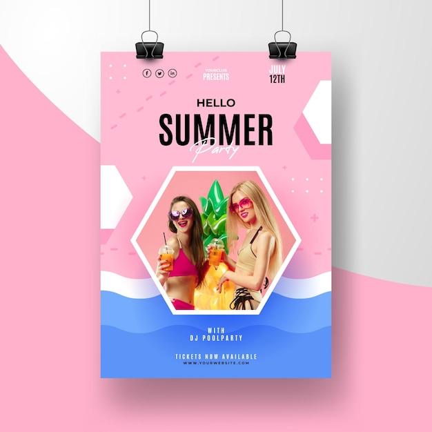 Vector gratuito plantilla de póster de fiesta de verano con foto