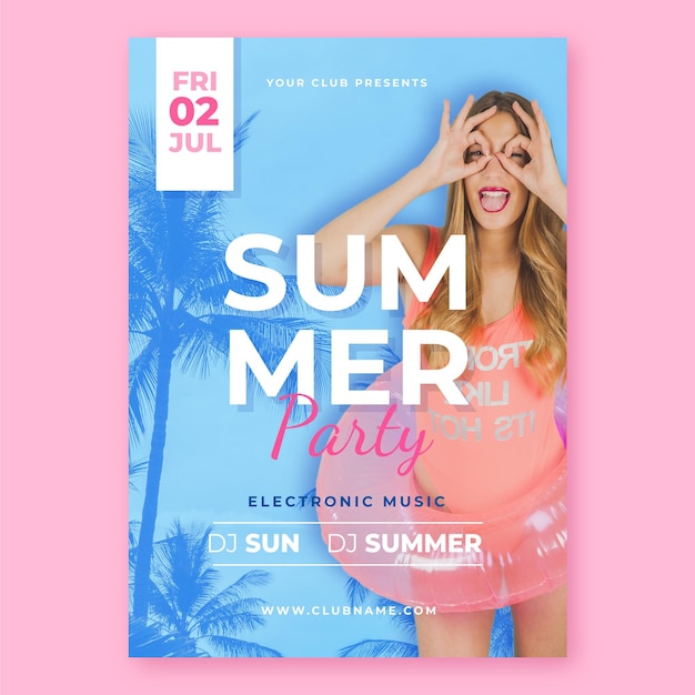 Vector gratuito plantilla de póster de fiesta de verano con foto