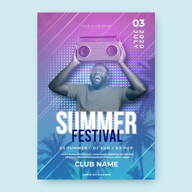Vector gratuito plantilla de póster de fiesta de verano con foto