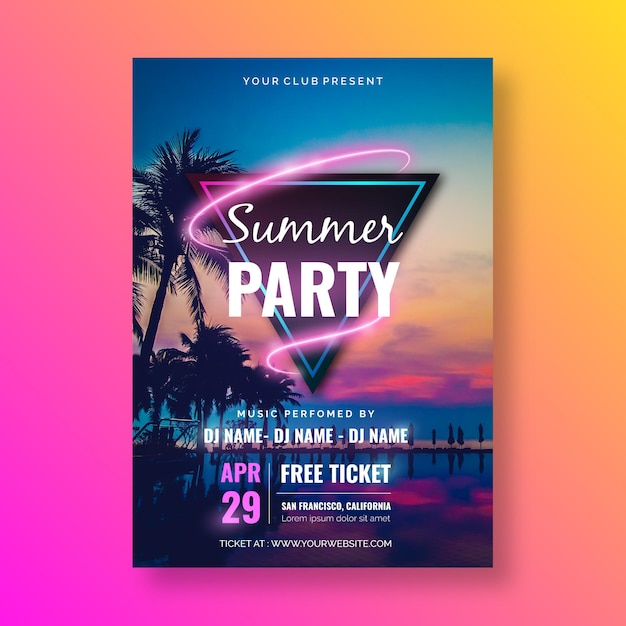 Plantilla de póster de fiesta de verano con imagen Vector Premium 