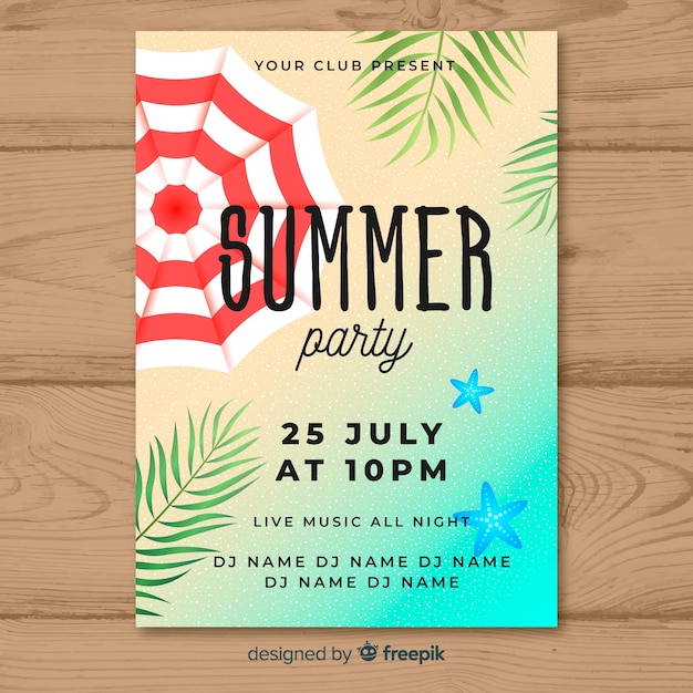 Vector gratuito plantilla de póster de fiesta de verano realista