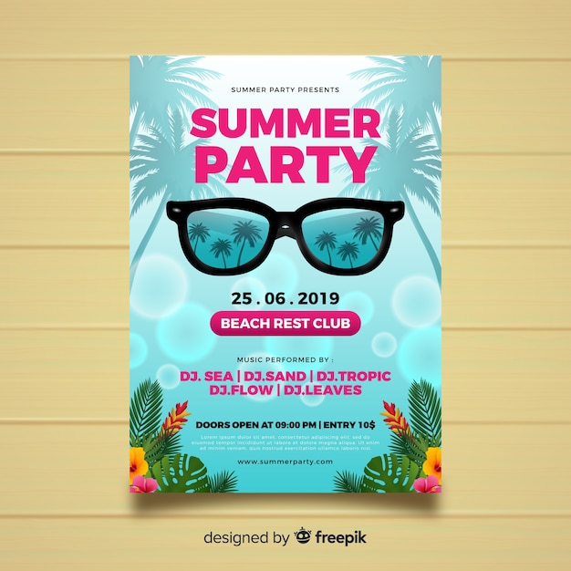 Vector gratuito plantilla de póster de fiesta de verano realista