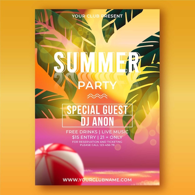 Vector gratuito plantilla de póster de fiesta de verano