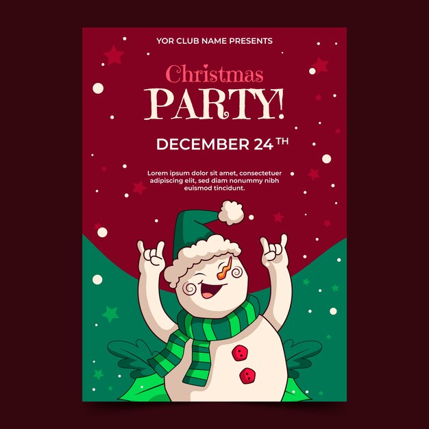 Plantilla de póster de fiesta vertical de navidad dibujada a mano