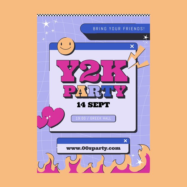 Plantilla de póster de fiesta y2k dibujada a mano