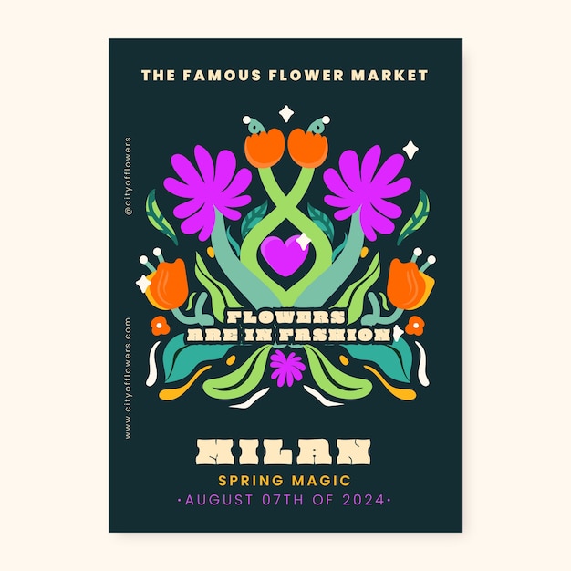 Plantilla de póster de flores maravillosas dibujadas a mano
