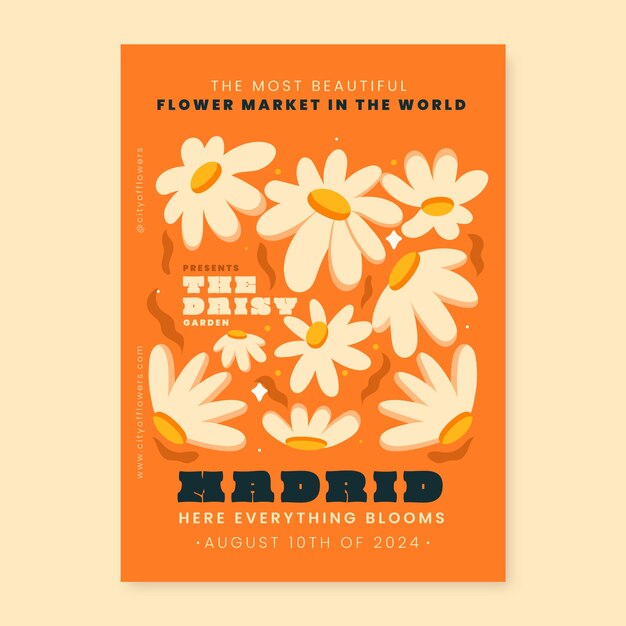 Plantilla de póster de flores maravillosas dibujadas a mano