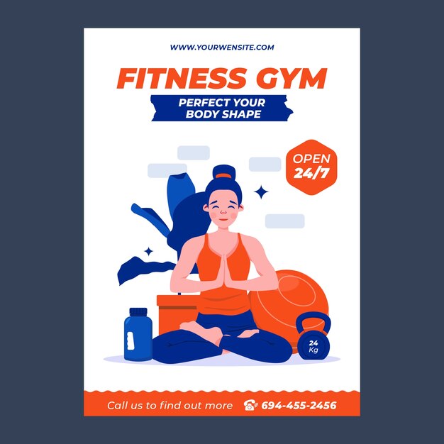 Plantilla de póster de gimnasio de diseño plano
