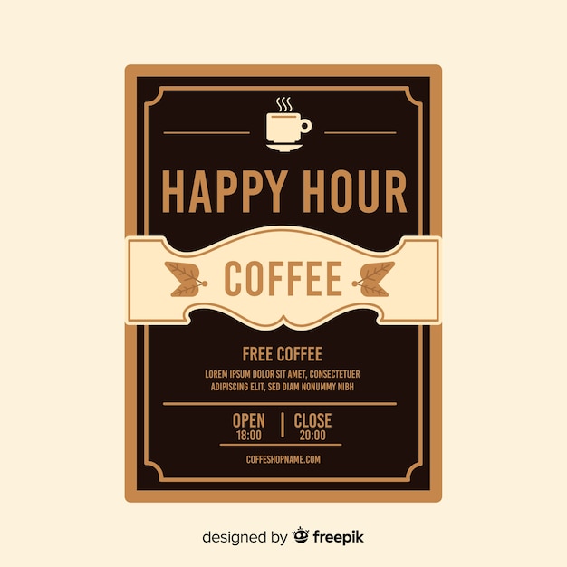 Plantilla de póster de happy hour de café delicioso