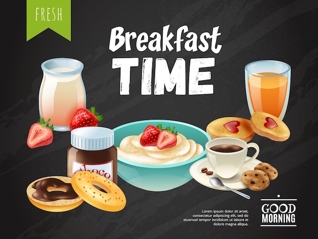 Vector gratuito plantilla de póster de la hora del desayuno