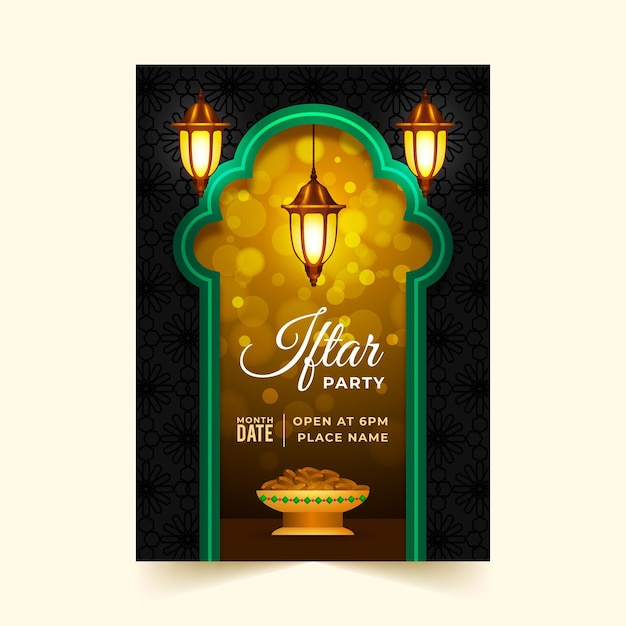 Vector gratuito plantilla de póster iftar realista