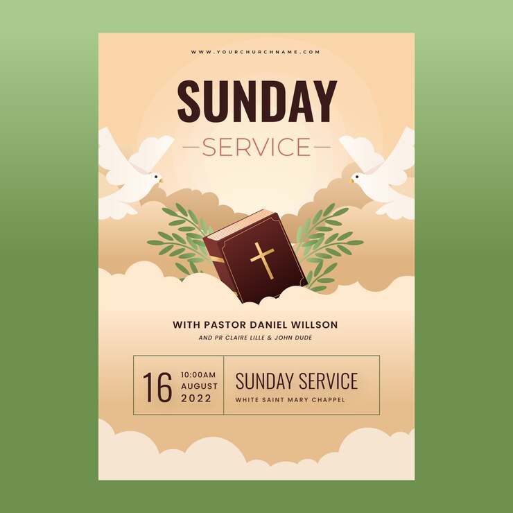 Vector gratuito plantilla de póster de iglesia degradada