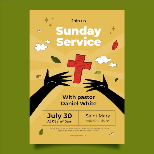Plantilla de póster de iglesia dibujada a mano