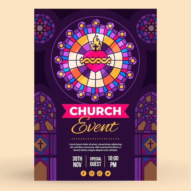Vector gratuito plantilla de póster de iglesia dibujada a mano