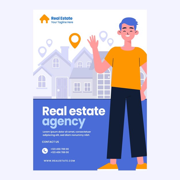 Plantilla de póster inmobiliario dibujado a mano