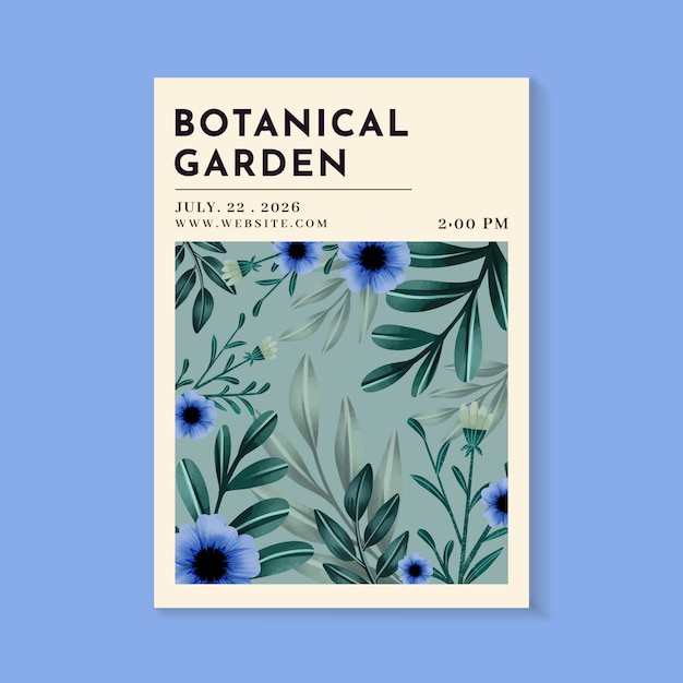 Plantilla de póster de jardín botánico de acuarela