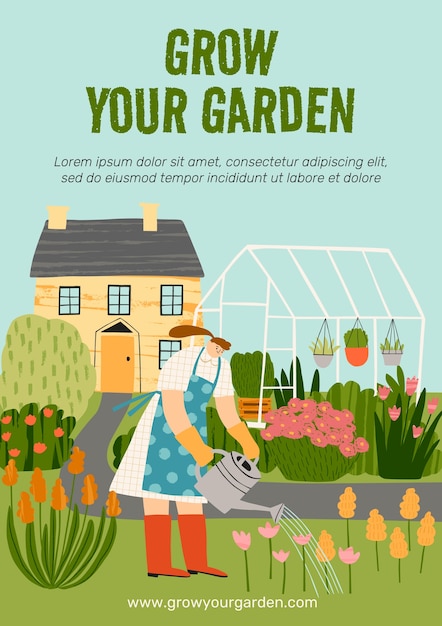 Plantilla de póster de jardinería dibujada a mano