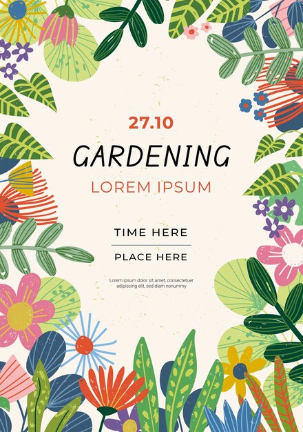 Plantilla de póster de jardinería dibujada a mano