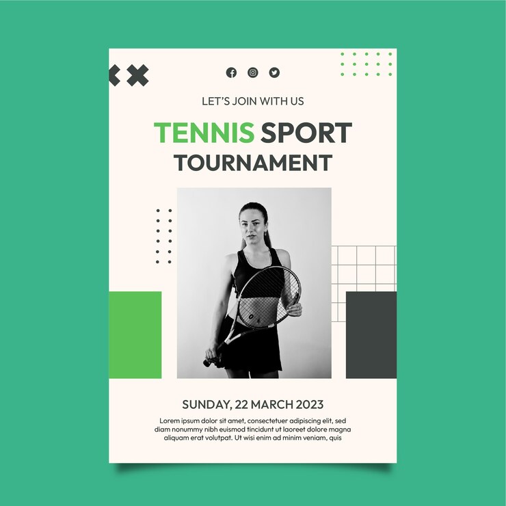 Vector gratuito plantilla de póster de juego de tenis de diseño plano