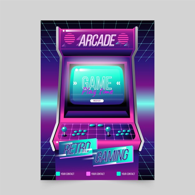 Plantilla de póster de juegos retro arcade