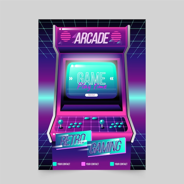 Plantilla de póster de juegos retro arcade