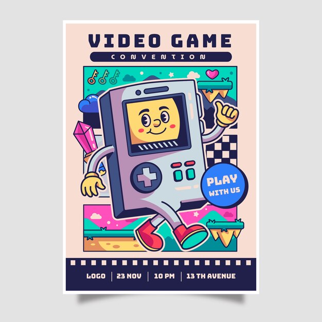 Plantilla de póster de juegos retro dibujado a mano