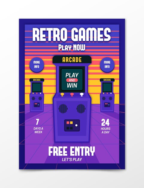 Plantilla de póster de juegos retro ilustrada