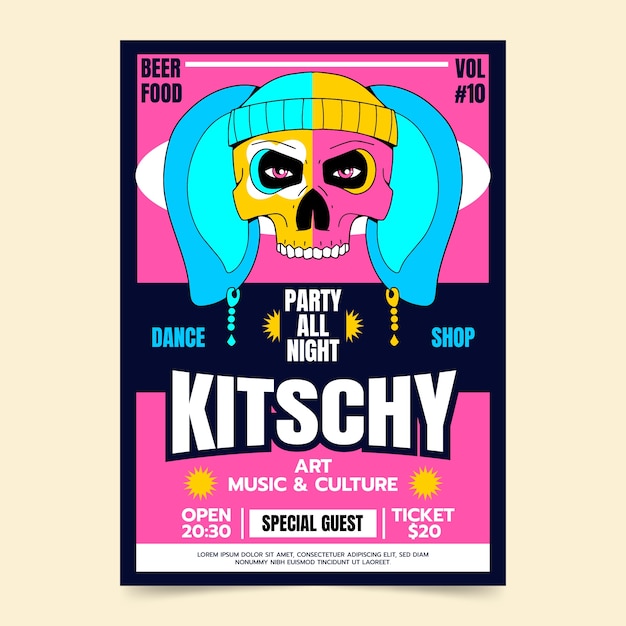 Vector gratuito plantilla de póster kitsch dibujado a mano