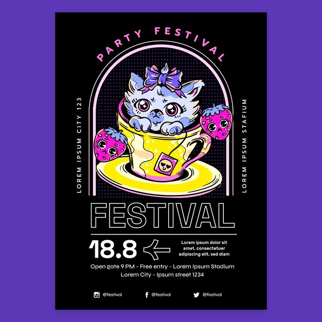 Plantilla de póster kitsch dibujado a mano