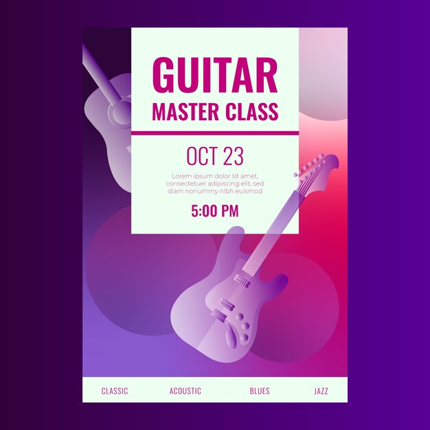 Plantilla de póster de lecciones de guitarra en degradado
