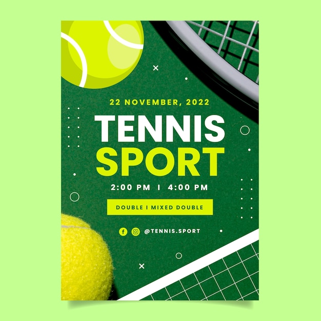 Plantilla de póster de lecciones de tenis de diseño plano