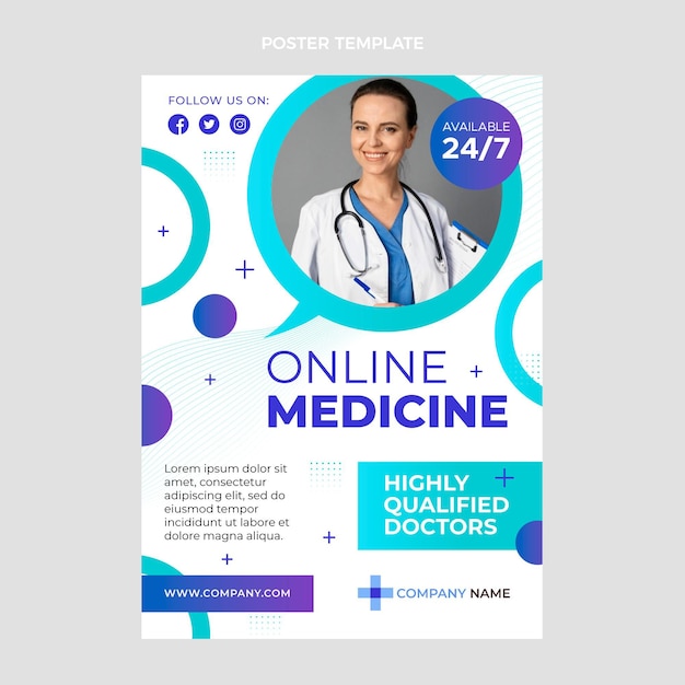 Vector gratuito plantilla de póster de medicina en línea gradiente