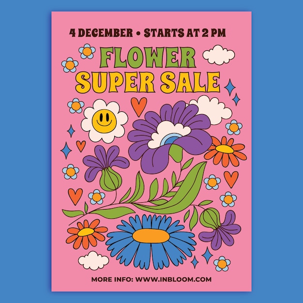 Plantilla de póster de mercado hippie de diseño plano
