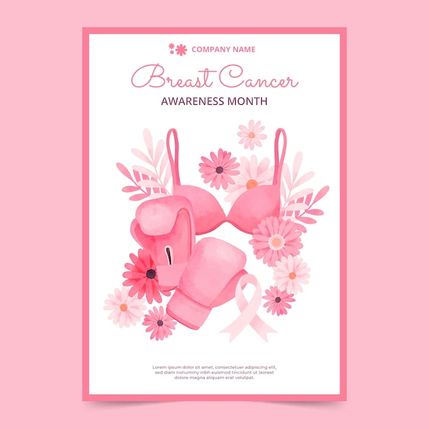 Plantilla de póster del mes de concientización sobre el cáncer de mama en acuarela