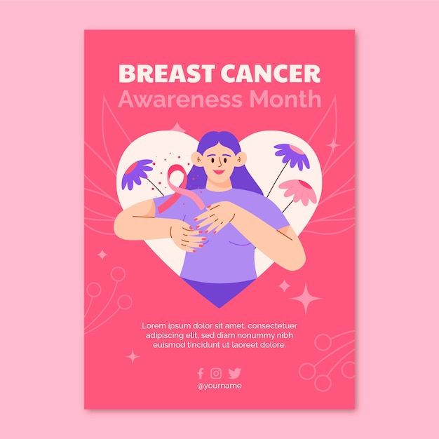 Vector gratuito plantilla de póster para el mes de concientización sobre el cáncer de mama
