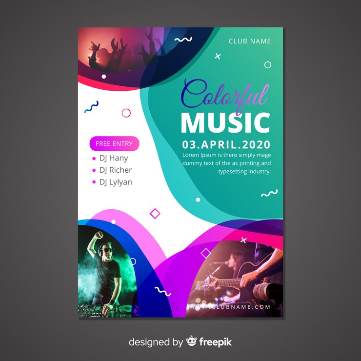 Vector gratuito plantilla de póster de música abstracta con foto