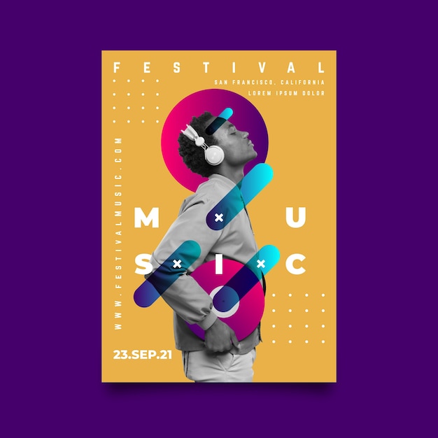 Vector gratuito plantilla de póster de música abstracta con foto