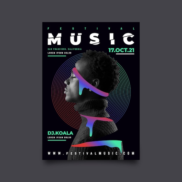 Vector gratuito plantilla de póster de música abstracta con imagen