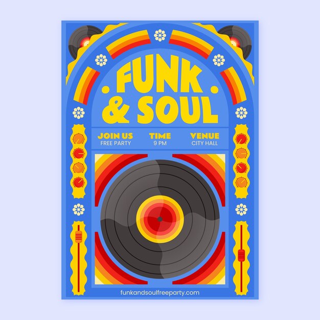 Plantilla de póster de música funk y soul dibujada a mano