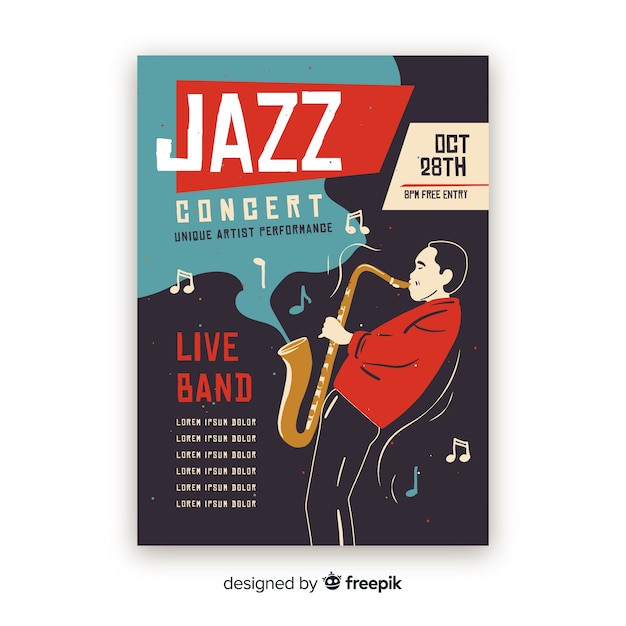 Vector gratuito plantilla de póster de música jazz abstracta