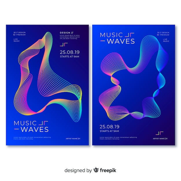 Plantilla de poster de música con ondas de sonido