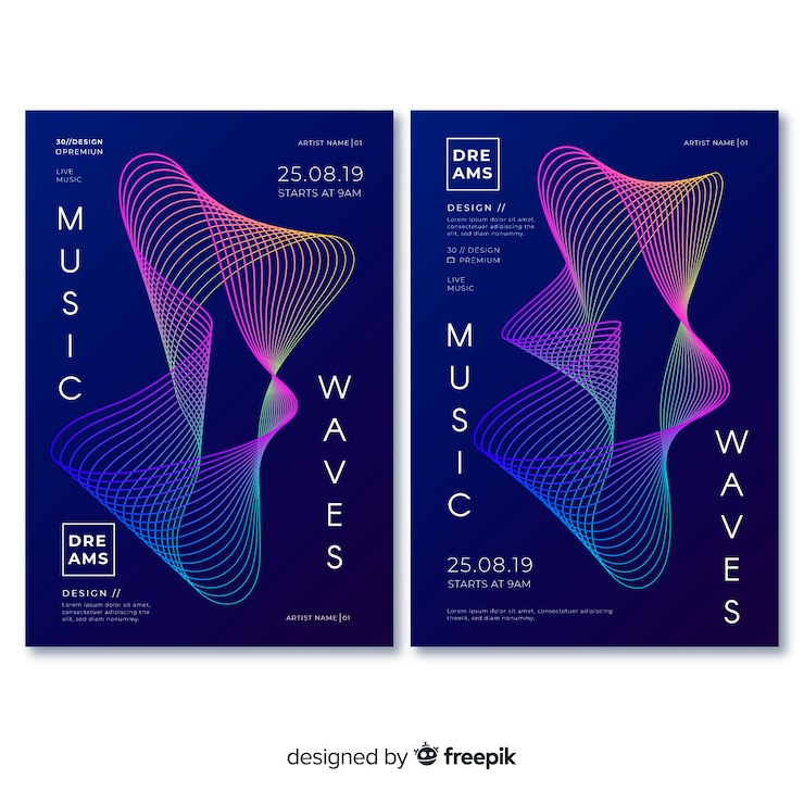 Vector gratuito plantilla de poster de música con ondas de sonido