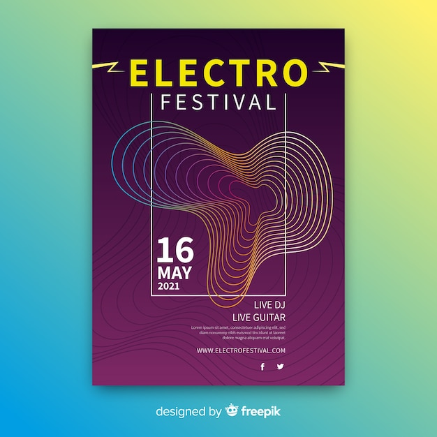 Vector gratuito plantilla de poster de música con ondas de sonido