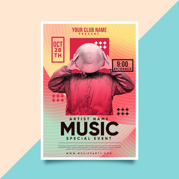 Vector gratuito plantilla de póster de música con plantilla