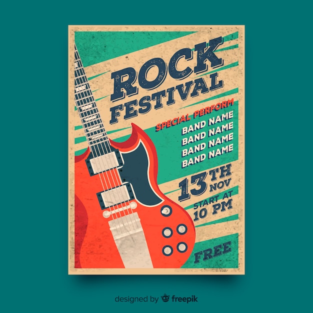 Vector gratuito plantilla de póster de música retro