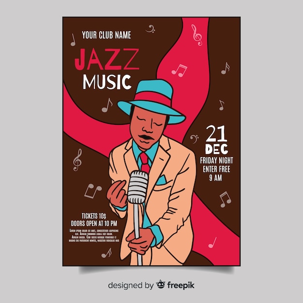 Vector gratuito plantilla de póster de música retro