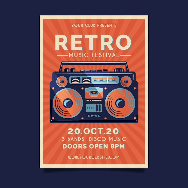 Vector gratuito plantilla de póster de música retro